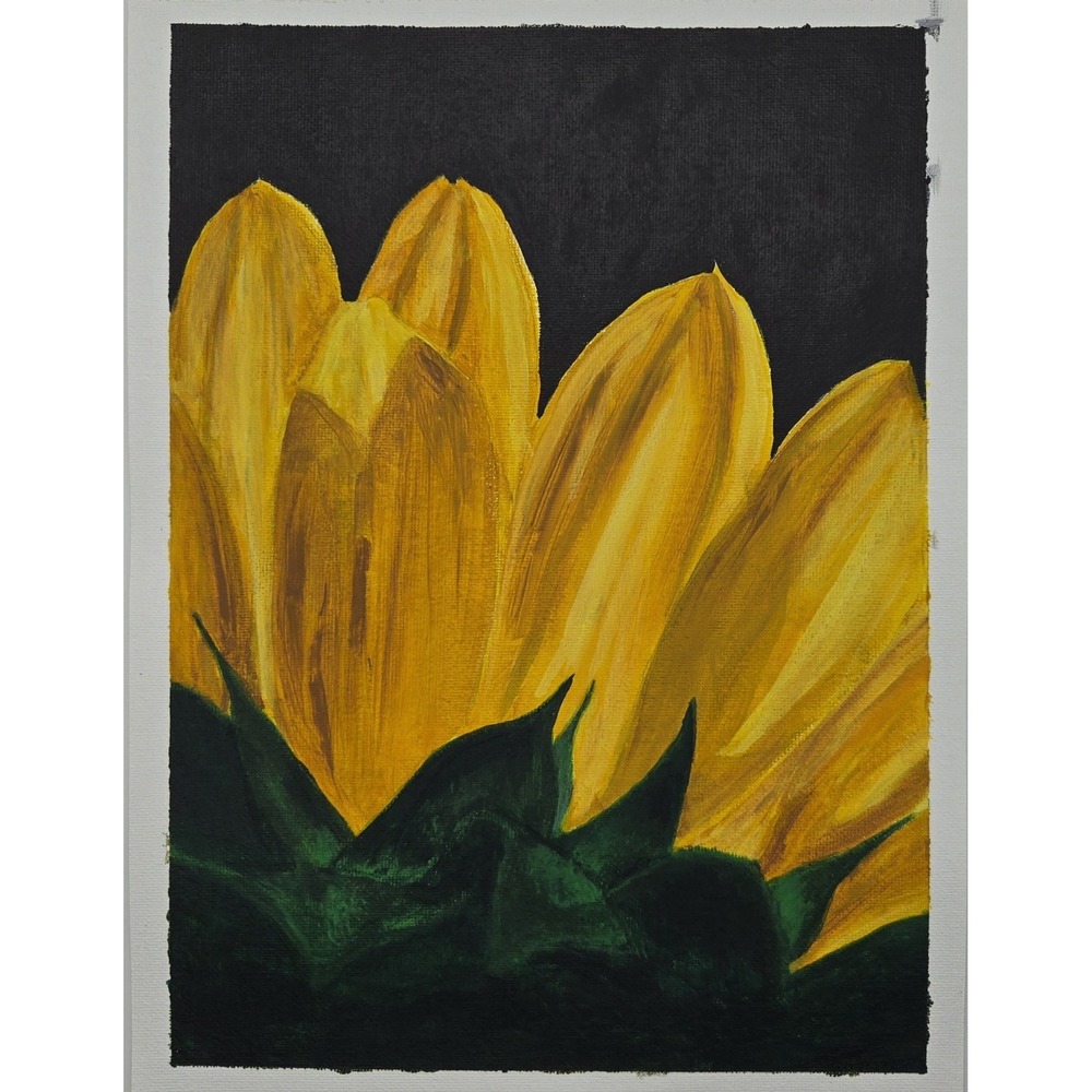 Sunflower Close Up Original Acrylic‎ Painting 9x12 Floral Canvas Art